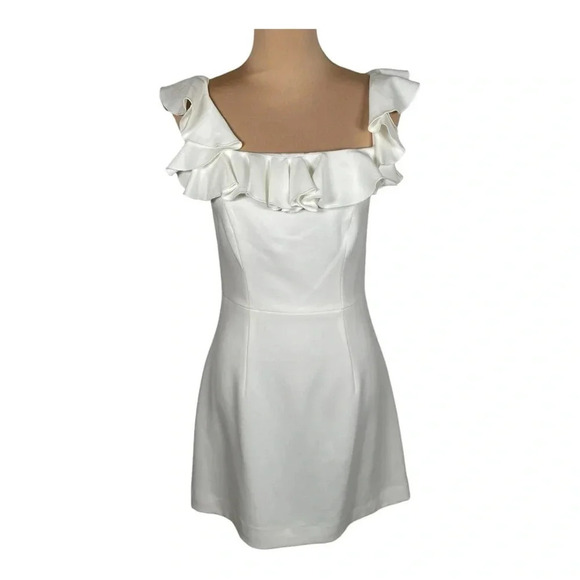 French Connection Whisper‎ Ruffle Square Neck Dress New Size 6 - Picture 3 of 14